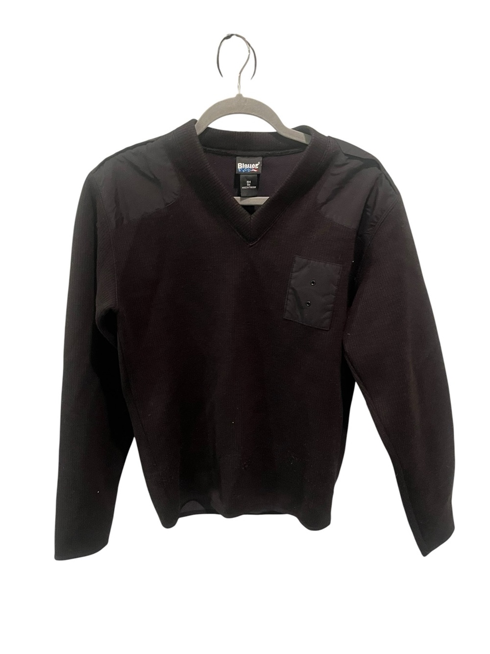 Blauer Men's Black V-Neck Pullover with Chest Pocket Detail SM